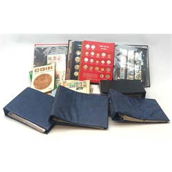  Collection of stamps and coins including PHQ cards, FDCs, small number of presentation packs etc and five food for all coin sets in card holders  