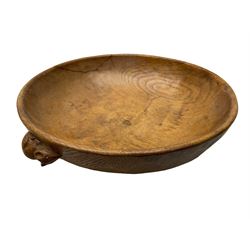 Mouseman - oak fruit bowl, the adzed exterior with carved mouse signature, by the workshop of Robert Thompson, Kilburn, D26cm