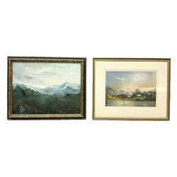 English School (20th century): Loch Landscape, oil on card indistinctly signed together with EMA (Continental contemporary): Mountain Skyline Landscape, oil on board signed and dated '98 max 34cm x 44cm (2)