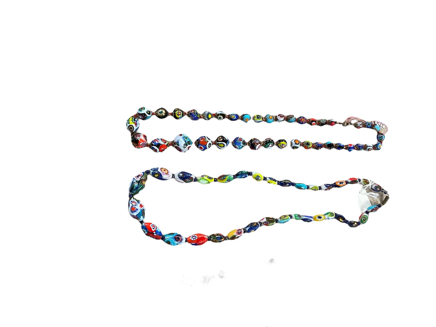Fifteen millefiori beaded necklaces, including glass and clay examples 