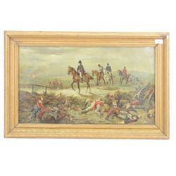 The Battle of Waterloo, framed oleograph, H48cm