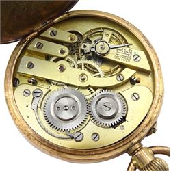 Early 20th century 9ct gold open face keyless lever pocket watch, stamped 9K, with an Edwardian graduating silver Albert chain, Birmingham 1901, with soldered Queen Victoria India silver one rupee coin
