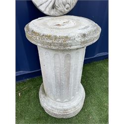 Classical composite stone garden pedestal with fluted body (H60cm), and a wall mask plate   - THIS LOT IS TO BE COLLECTED BY APPOINTMENT FROM DUGGLEBY STORAGE, GREAT HILL, EASTFIELD, SCARBOROUGH, YO11 3TX