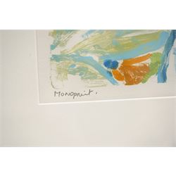 Gillian Ross Kelsey (British 1935-2025): 'Tiger Lilies', acrylic monoprint signed and titled in pencil 50cm x 50cm