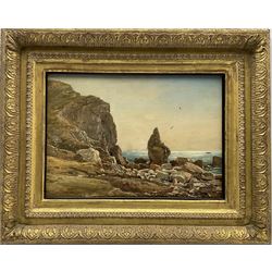 Attrib. John Brett ARA (British 1831-1902): 'Coast Cornwall', oil on board signed Brett and dated 1896, titled and signed verso on canvas backing 25cm x 35cm