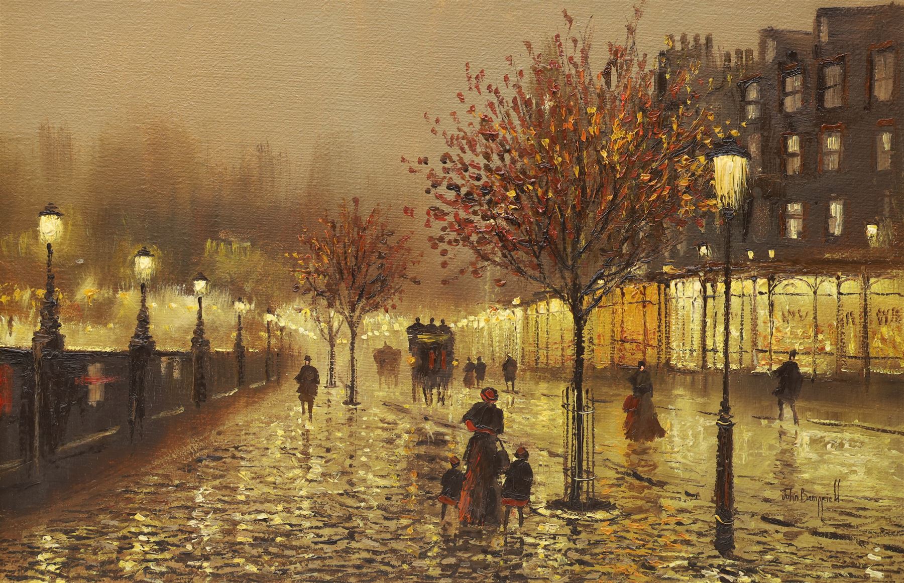 John Bampfield (British 1947-): Autumnal Evening on a Paris Street, oil on canvas signed 50cm x 75cm