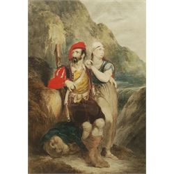 Thomas Uwins (British 1782-1857): The Soldier and his Girl, pen ink and watercolour over pencil signed 46cm x 32cm