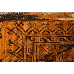  Bokhara orange ground rug, four central medallions, mirrored lozenge, repeating border, 132cm x 201cm  