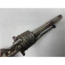 19th century Belgian 7mm pin-fire six-shot revolver with engraved action, folding trigger and ornate grips, ELG proof marks, No.4562 L20cm