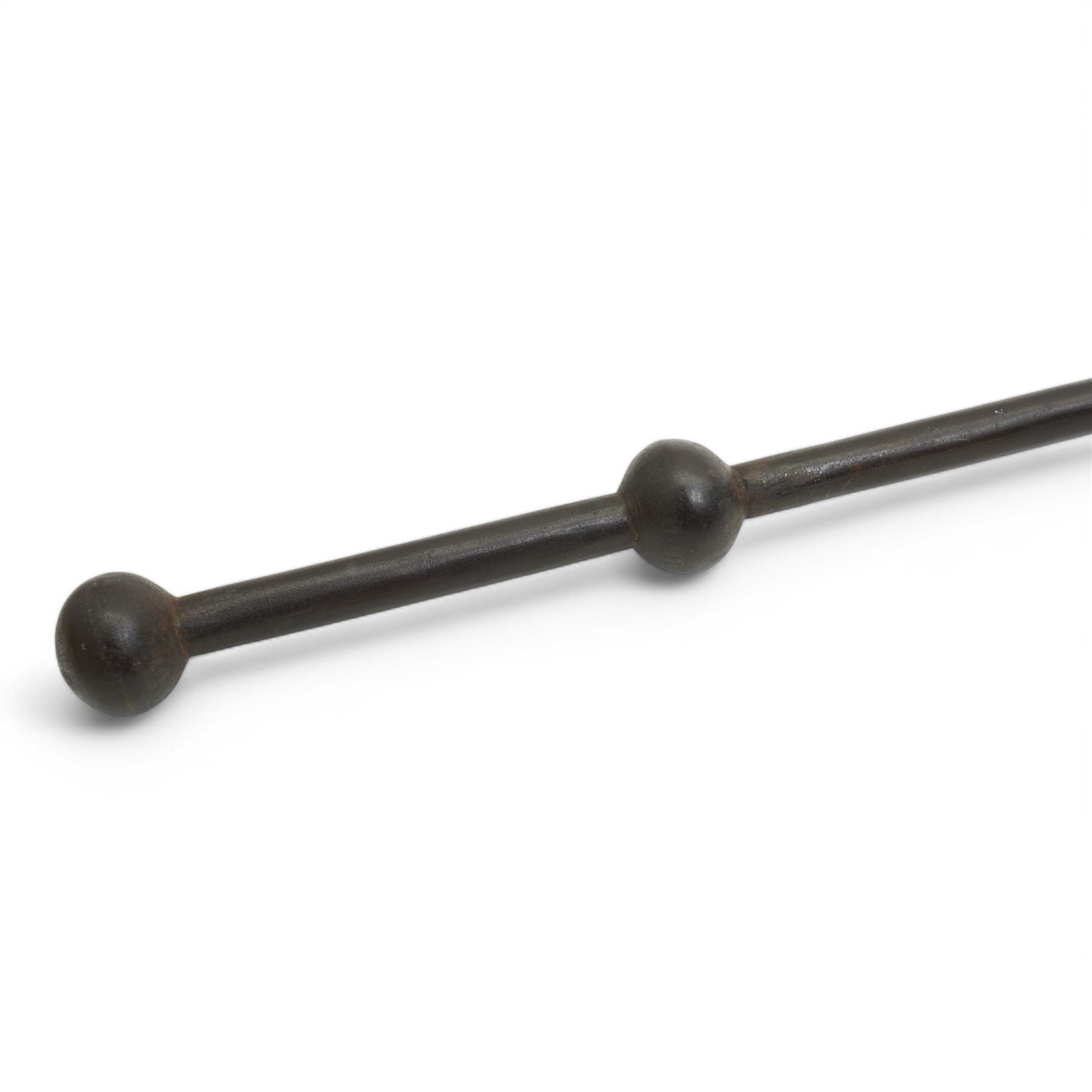 Indian Shishpar steel flange mace with six engraved hinged flanges, the shaft with a ball terminal L71cm 