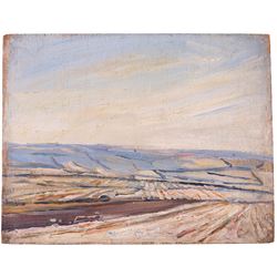 Florence Adelina Hess (Staithes Group 1891-1974): Landscape above Runswick, oil on panel unsigned 21cm x 27cm 
Provenance: from the collection of Doris Bilbrough (née Sykes), cook to the Hess household in the 1930s, thence by descent through the family.