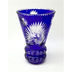 A 20th century Blue Flash cut vase cut with stylised floral sprays, H28cm 