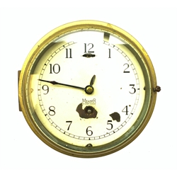  A mid 20th century Mercer bass bulkhead ships clock, with painted dial, (hands and dial a/f), D20.5cm.  