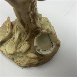Royal Worcester blush ivory Nautilus shell with coral shape support and decorated with shells to base, mark beneath, H17cm  