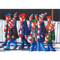 Paul M Kiernan (Northern British Contemporary): 'Soccer Saturday', watercolour and ink signed with initials 19cm x 26cm