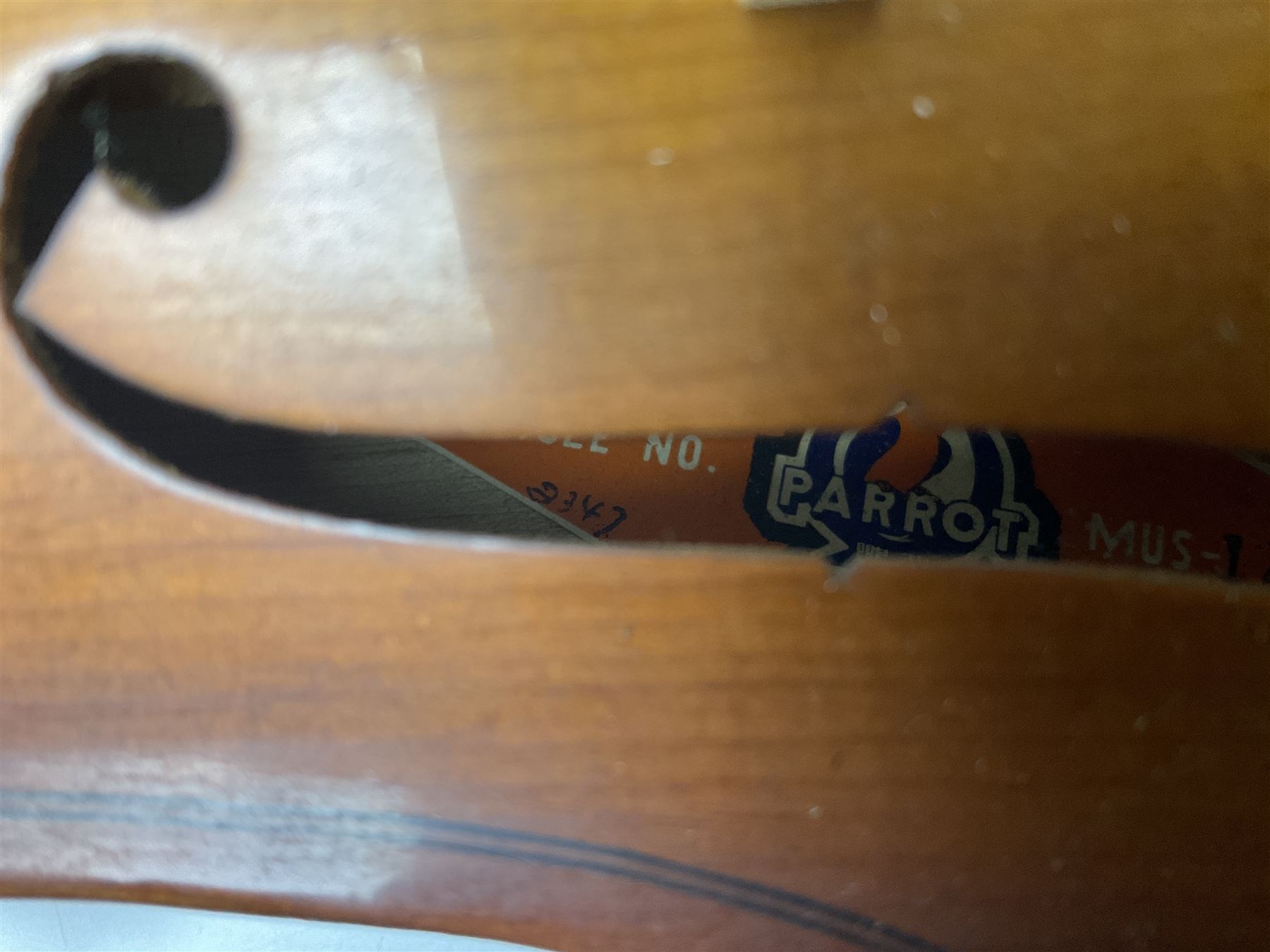 Chinese Parrot violin with 35.5cm two-piece back; L59.5cm in carrying case; and early 20th century German violin for restoration; bears label 'Antonius Stradivarius Faciebat Anno 1730'; cased with bow (2)