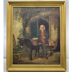 English Naïve School (19th Century): Old Man and his Donkey, oil on canvas unsigned 49cm x 40cm  