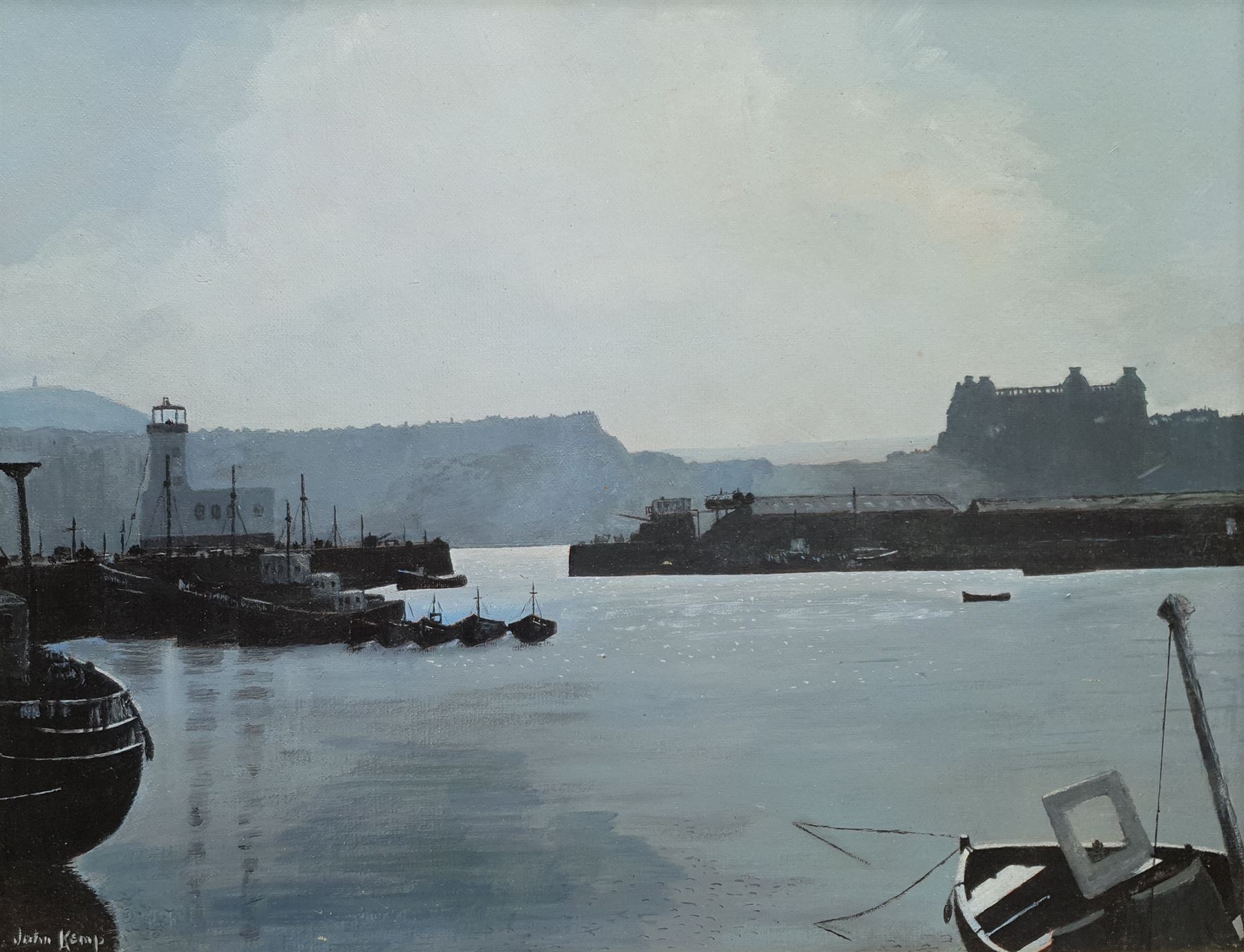 John Kemp (British 20th century): Summer Scarborough Harbour, oil on board signed 34cm x 44cm