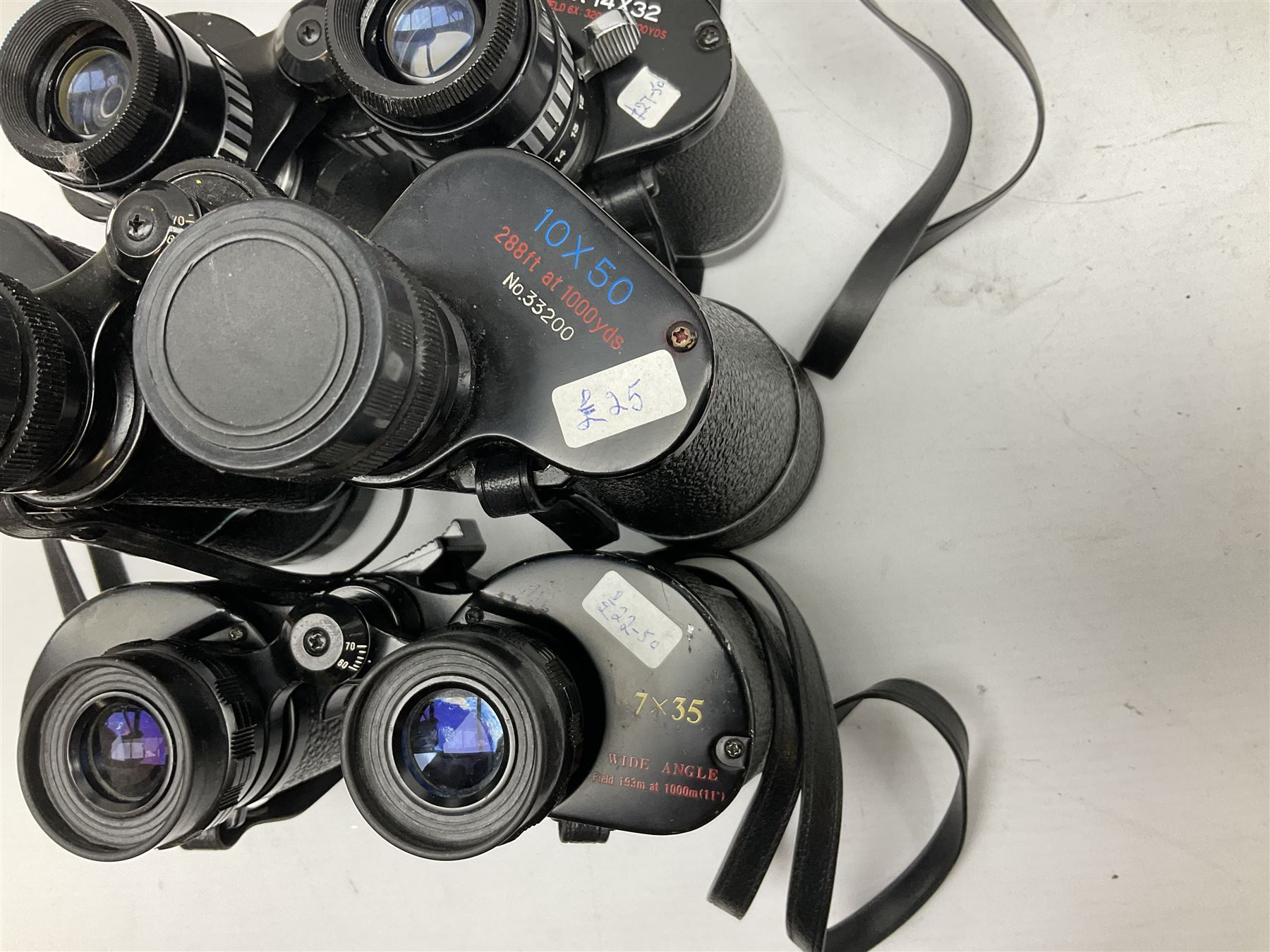Eleven cased pairs of binoculars, to include Omiya 8x30, Tasco, Esde-Optik 8x40 Weitwinkel, Chinon 10x50 Field. Aico Rapide 8x30, Astralite zoom 6x- 14x32, etc