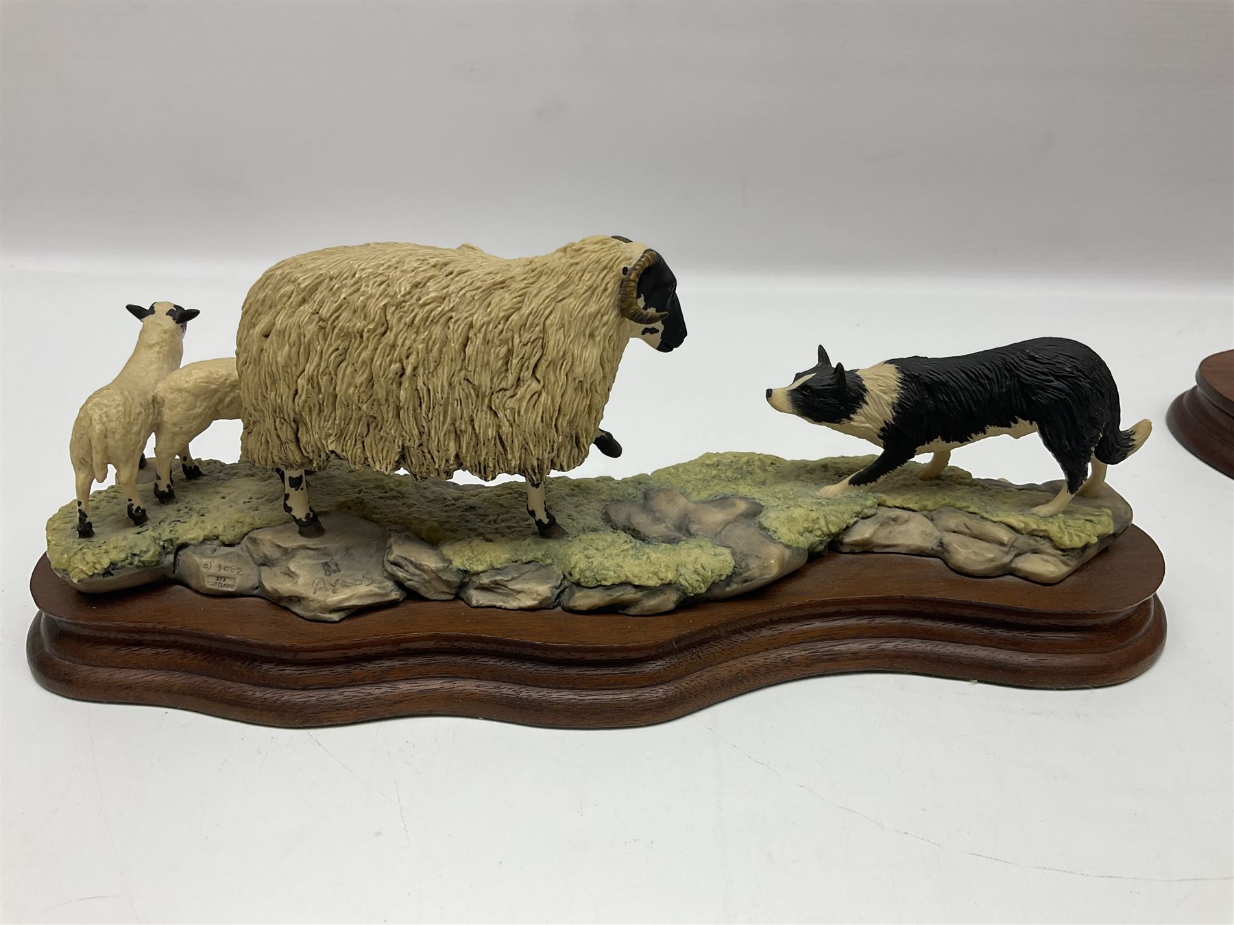 Two Border Fine Arts figure groups, comprising Black faced Ewe & Border Collie no B104 by Ray Ayres and To The Tup Sale, no JH72 limited edition 383/1850, both on wooden base, one with certificate
