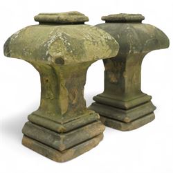 Pair of late 19th century sandstone finials, of square tapering form with with chamfered edges and on a plinth base