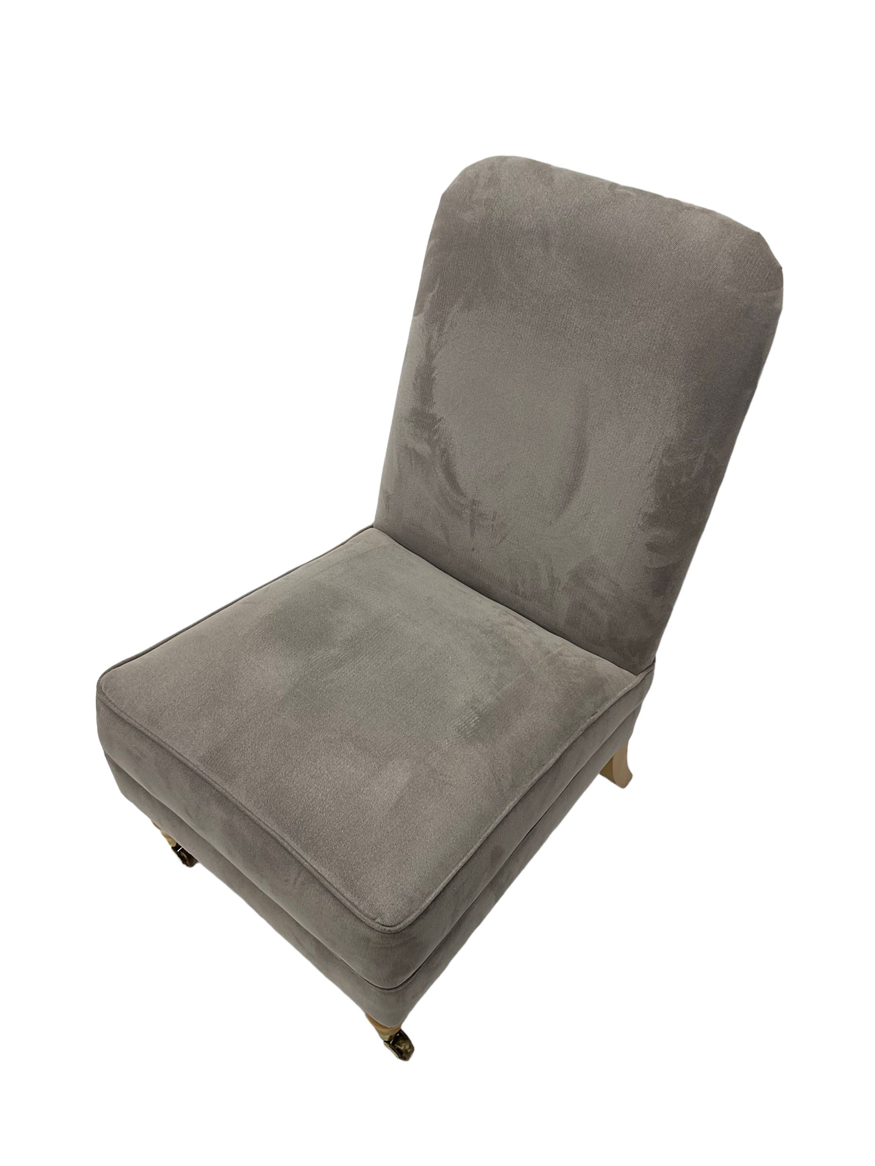 Laura Ashley - low bedroom chair upholstered in grey fabric, on tuned beech feet with castors 