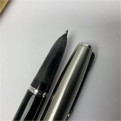 Sheaffer fountain pen, with silver palladium silver nib, in case, together with Parker fountain pen and three others  