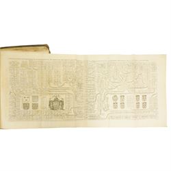 Limiers, Henri-Philippe de - 'Annales de la Monarchie Francoise', published Chez L'Honore & Chatelain Amsterdam  1724, three volumes in one with engraved frontispiece, sixty three full page plates and seven fold out genealogical tables, red and black title pages, full calf