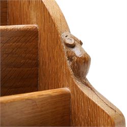 Mouseman - oak letter rack, three tiered with carved mouse signature, by the workshop of Robert Thompson, Kilburn, W33cm