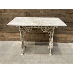 19th century Coalbrookdale design cast iron garden table, with rectangular marble top