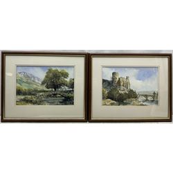C Thornton? (British Contemporary): Lake District Stone Bridge and Riverside Fortress, pair watercolours indistinctly signed 25cm x 37cm (2)