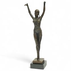 After Demetre Chiparus - art deco style figure of a dancer, on black square base, H42cm 