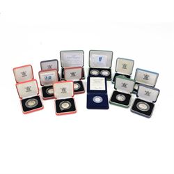 Thirteen The Royal Mint United Kingdom silver proof coins or sets, comprising 1982 piedfor...