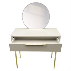 Made.com - Ebbo grey dressing table with mirror, single drawer with gold painted metal shaped handles, rounded corners with fluted detail, raised on gold painted metal tapered supports (Height from floor to underside 62cm)