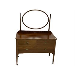 Edwardian mahogany three drawer dressing chest, oval swing mirror