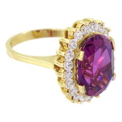 14ct gold synthetic purple sapphire and cubic zirconia cluster ring, stamped 14K