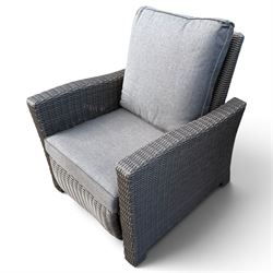 Kettler - Palma rattan garden reclining lounger chair, of high-back and square form with reclining and extending foot-rest function, with loose seat cushions and protective cover