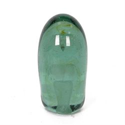 Three Victorian green glass dump paperweights with floral sulphur inclusions, tallest H17cm