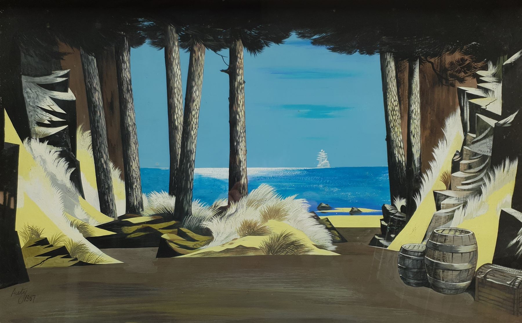 Harold Auty (British 20th century): 'Pirates of Penzance', gouache signed and dated 1967, titled verso 39cm x 61cm