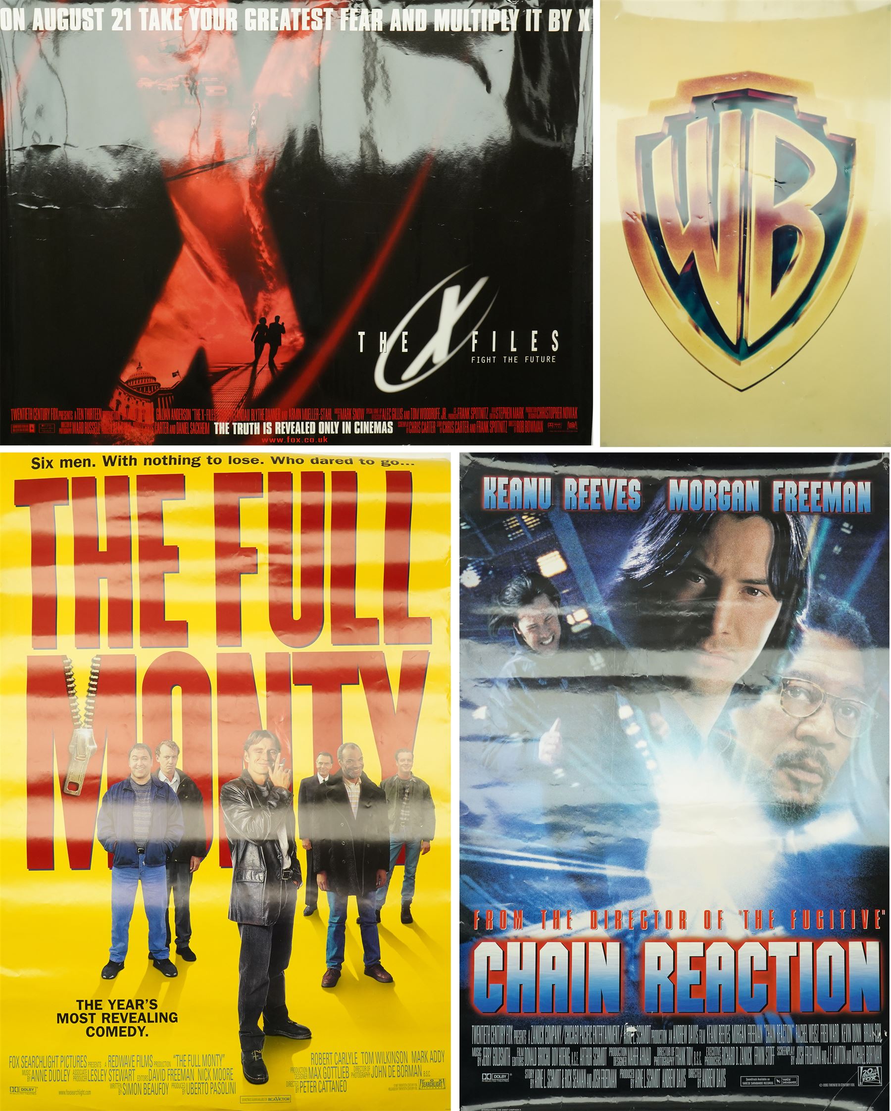 Set of four film related posters, The Full Monty 100cm x 69cm, The X Files 76cm x 100cm, Warners Bros. 91cm x 61cm, Chain Reaction 100cm x 69cm (4)