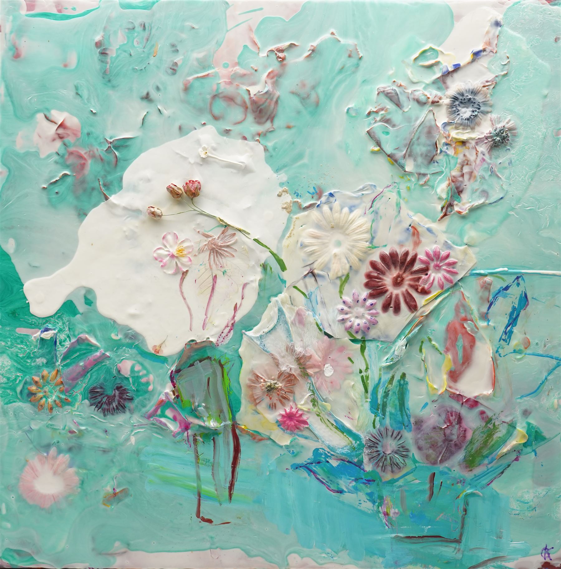 Gillian Ross Kelsey (British 1935-2025): 'Ever Summer', mixed media on board, signed and titled verso 61.5cm x 61.5cm