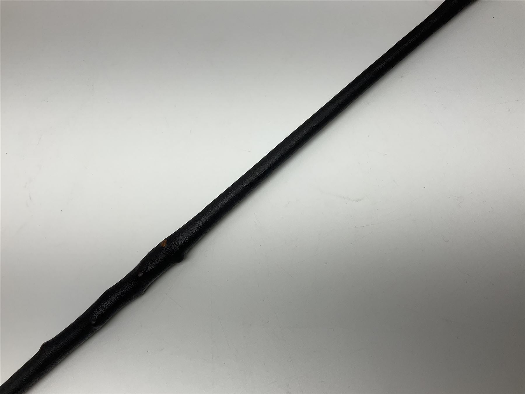 Victorian trap/coaching whip, principally in blackened thorn wood, with a silver cap engraved 'Marmaduke Furness Esquire Nov 1st 1904', hallmarked London 1900, makers mark AC, L173cm 