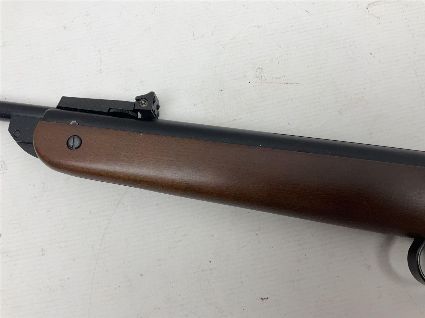 BSA Meteor .22 cal. air rifle with break-barrel action, serial no.TH80547, L106.5cm overall; in original box with accessories. NB: AGE RESTRICTIONS APPLY TO THE PURCHASE OF AIR WEAPONS.