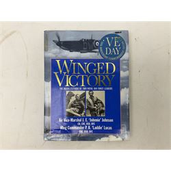 Winged Victory. 1995. Loose mounted signed dedication note and bookplate on the fep from the authors Wing Commander P.B. (Laddie) Lucas and Air Vice-Marshall J.E. (Johnnie) Johnson with duplicate signatures on the title page. Unclipped dustjacket.