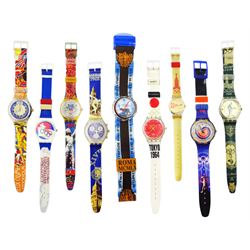 Swatch Historical Olympic Games Watch Collection, eight quartz wristwatches and one automa...