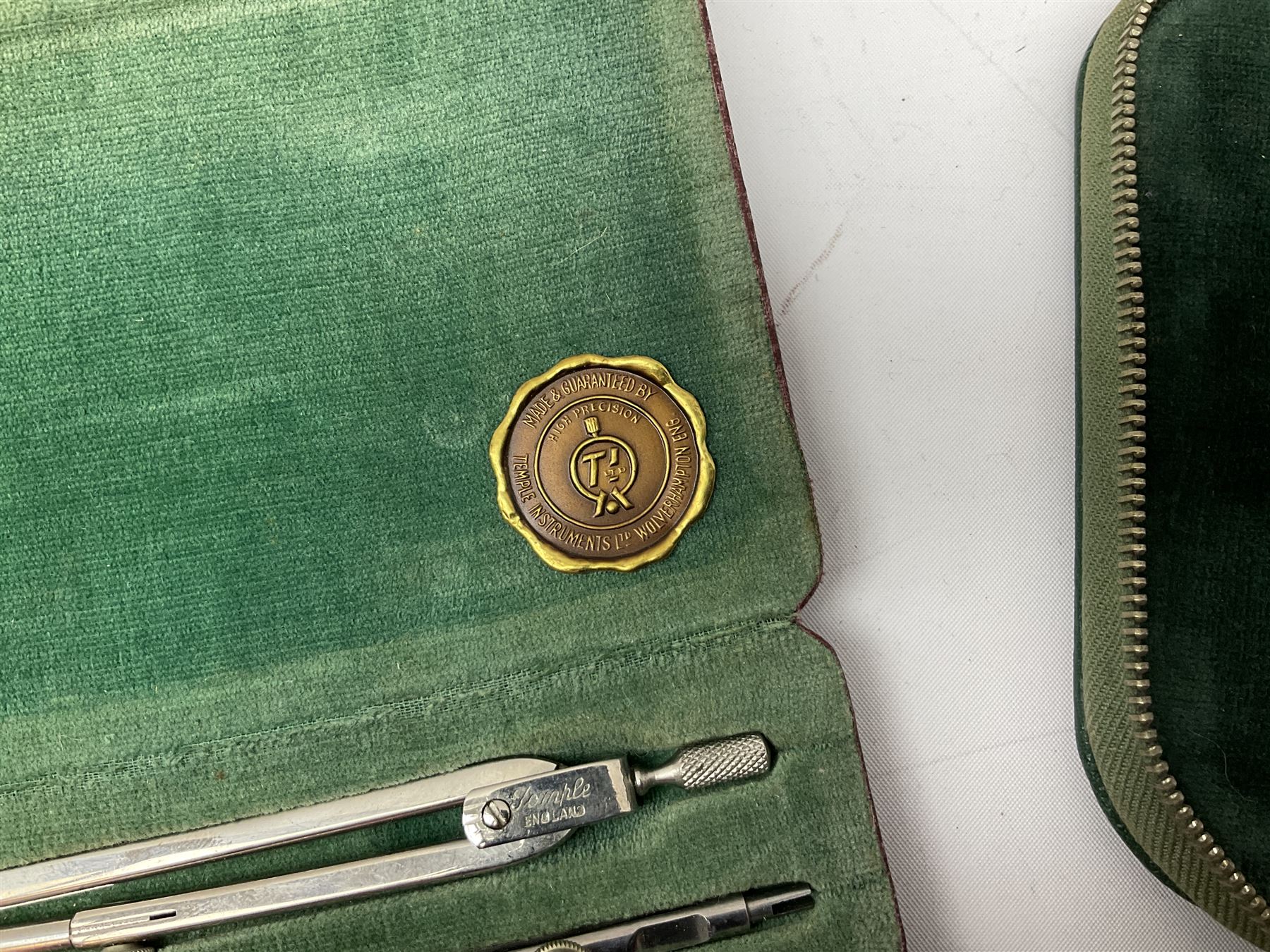 Negretti & Zambra drawing instrument set, the ruler with manuscript name 'F/Sgt. F. Hamilton R.A.F. 194(?)', cased; four other drawing instrument sets by Anker-Precision Germany, EcoBra, Temple etc, all cased; and quantity of loose drawing instruments