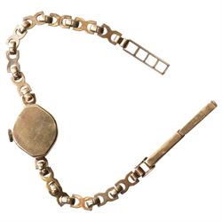 Rotary 9ct gold ladies manual wind wristwatch, on integral 9ct gold bracelet, hallmarked
