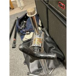 Peavey XR-696F 1200W Amplifier, serial no.K0241228, L47cm; with two Peavey UL bass bins L56cm and two Peavey top speakers L45cm with connecting rods; all with covers; and quantity of heavy duty cables, two microphone cables and microphone stand