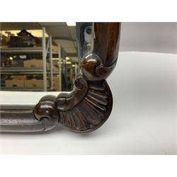 Victorian rosewood wall mirror, with moulded scroll frame and shell carved corners, H18.7cm