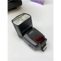 Canon EOS 5D camera body with Canon 'BG-E6' battery grip, Canon 'Speedlite 580EXII' flash and Canon lens 'Canon Zoom Lens EF 24-105mm 1:4 L IS USM' with Canon EOS 5D Mark II instruction manual